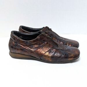 HELLE Comfort Bronze Snake Print Zip Loafers 38